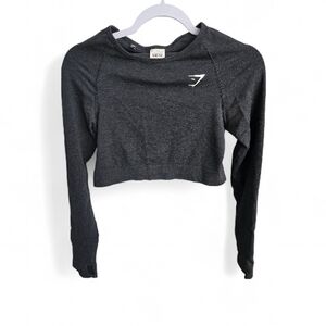 Gymshark Vital Seamless 2.0 Long Sleeve Crop Top In Black Marl LARGE